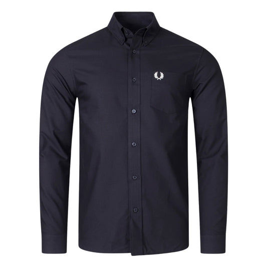 Fred Perry Plain Black Long Sleeve Oxford Shirt S