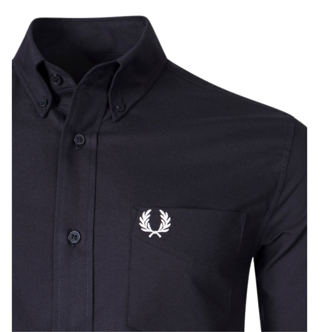 Fred Perry Plain Black Long Sleeve Oxford Shirt S