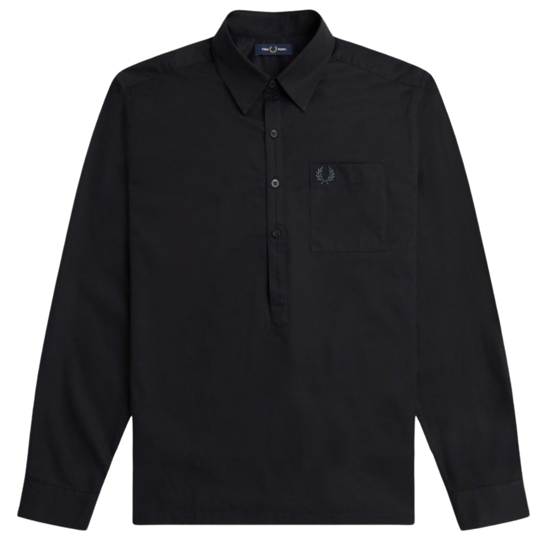 Fred Perry Long Sleeve Black Popover Shirt M