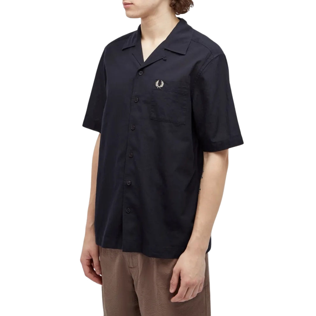 Fred Perry Textured Lightweight Navy Blue Vacation Shirt XS