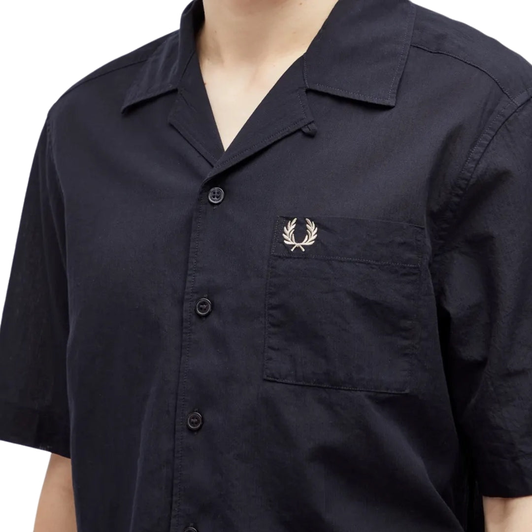 Fred Perry Textured Lightweight Navy Blue Vacation Shirt XS
