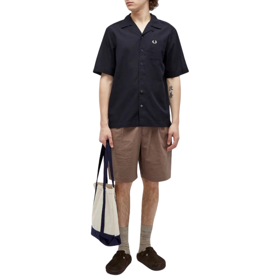 Fred Perry Textured Lightweight Navy Blue Vacation Shirt XS
