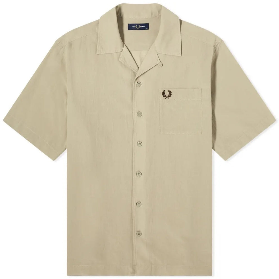Fred Perry Textured Lightweight Warm Grey Vacation Shirt XS