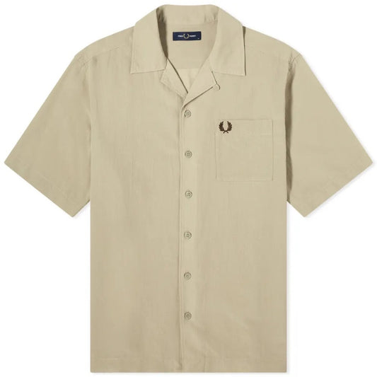 Fred Perry Textured Lightweight Warm Grey Vacation Shirt XS