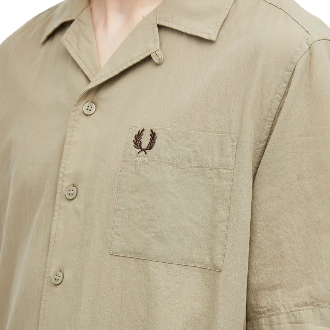 Fred Perry Textured Lightweight Warm Grey Vacation Shirt XS