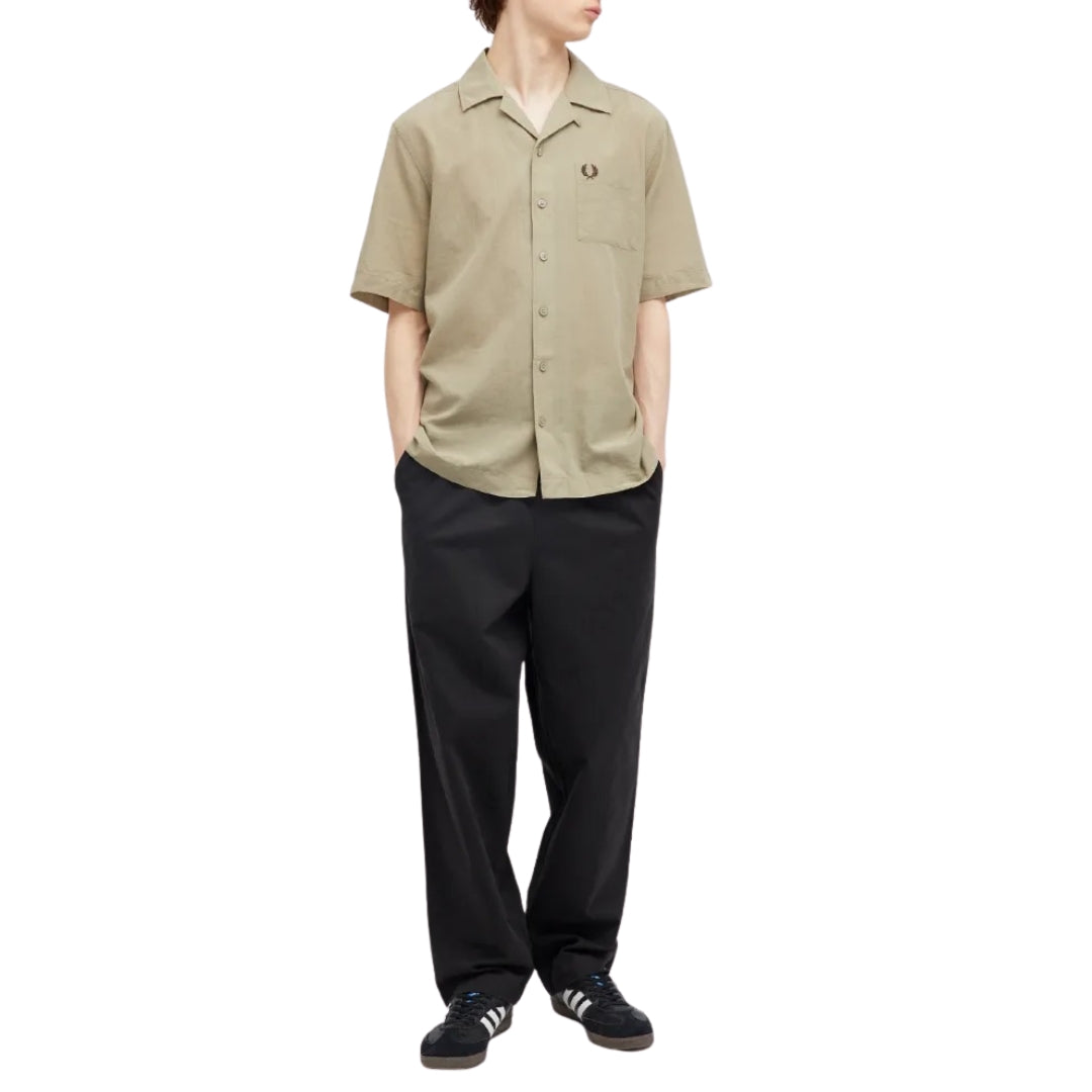 Fred Perry Textured Lightweight Warm Grey Vacation Shirt XS