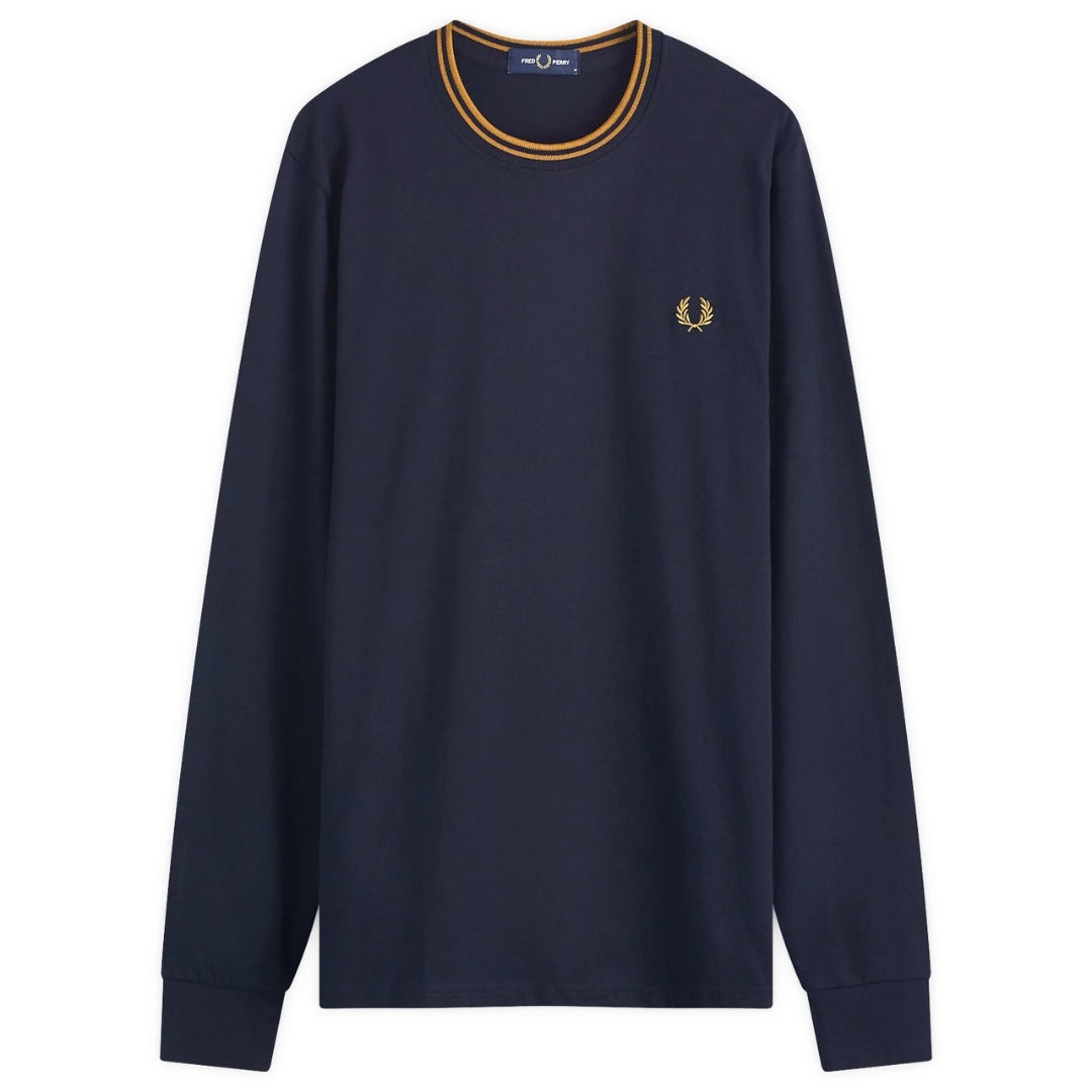 Fred Perry Long Sleeve Twin Tipped Navy T-Shirt L