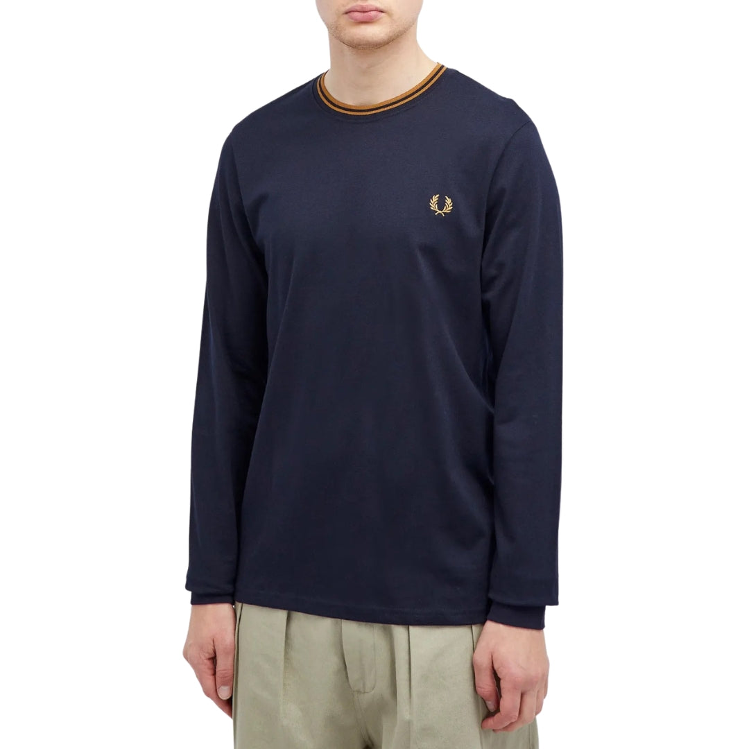 Fred Perry Long Sleeve Twin Tipped Navy T-Shirt L