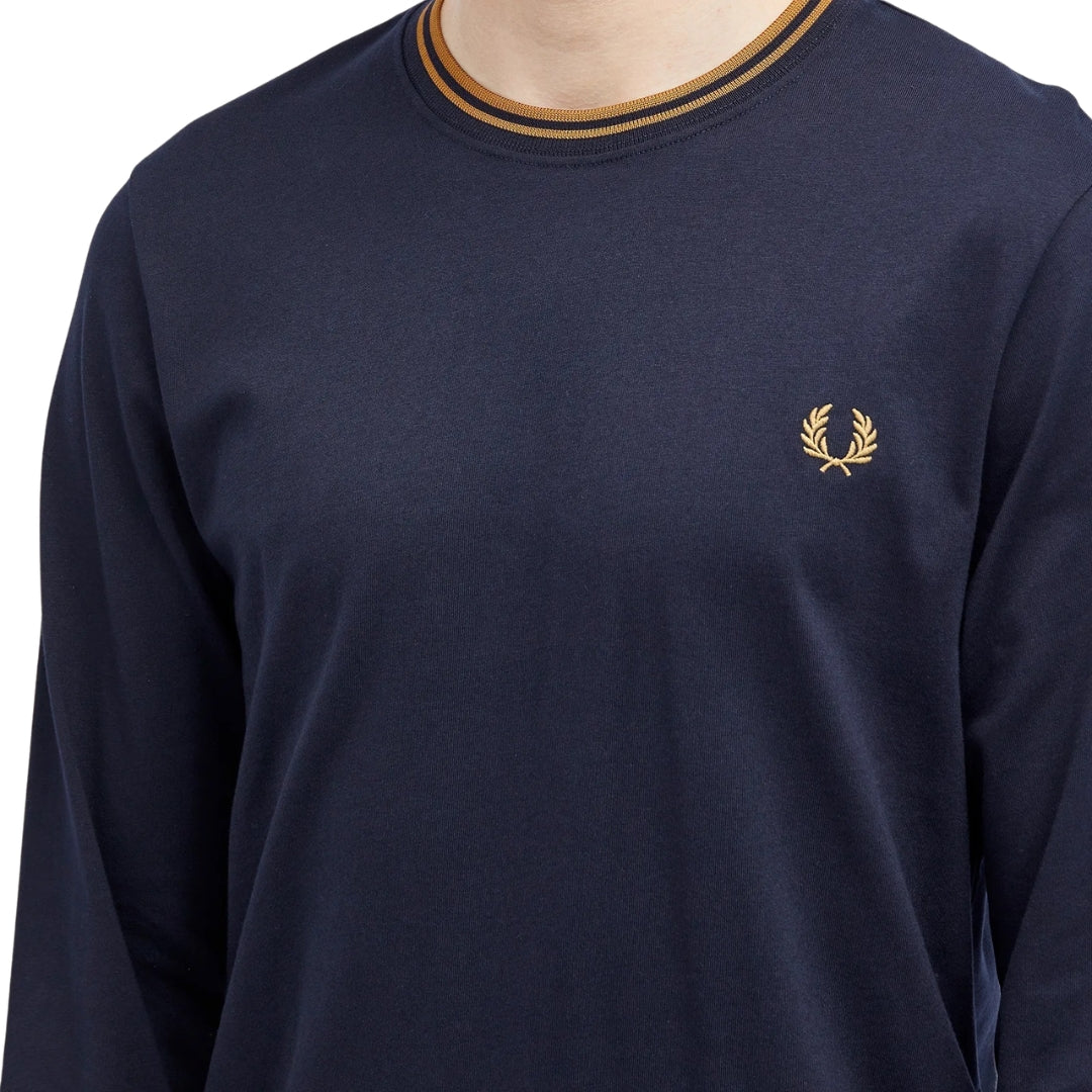 Fred Perry Long Sleeve Twin Tipped Navy T-Shirt L