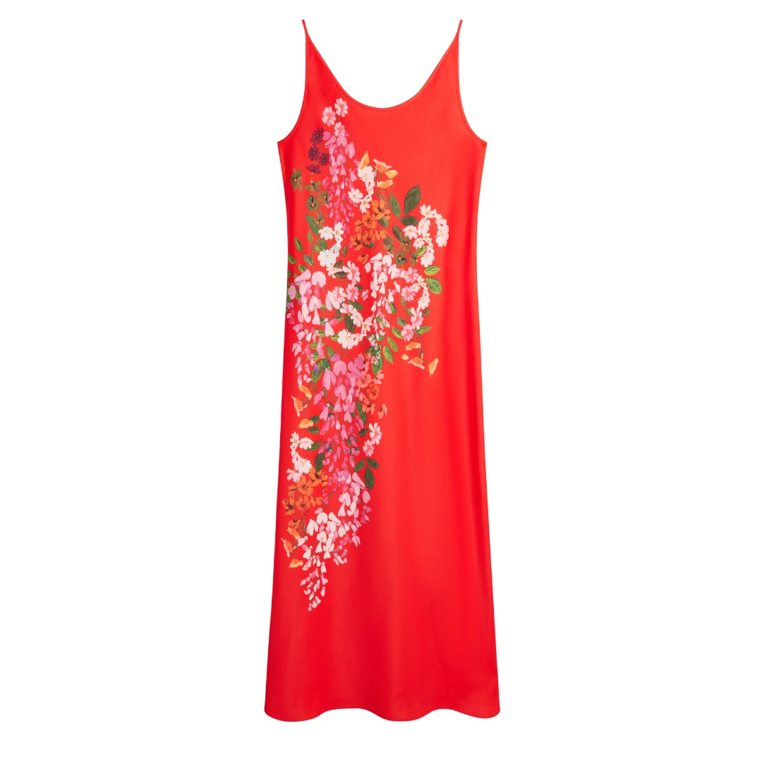 Ted Baker Melmae Printed Scoop Neck Red Slip Dress