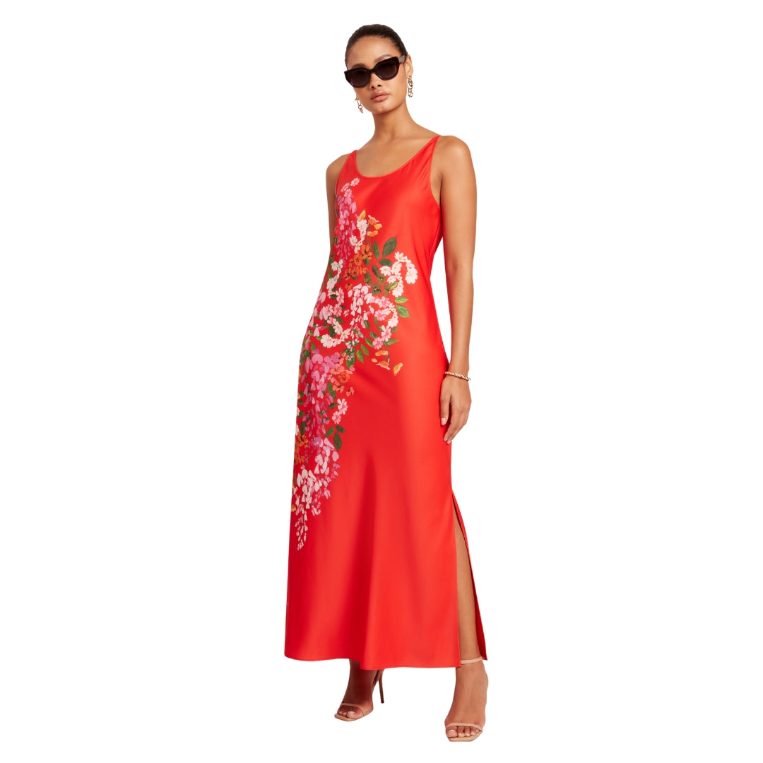 Ted Baker Melmae Printed Scoop Neck Red Slip Dress