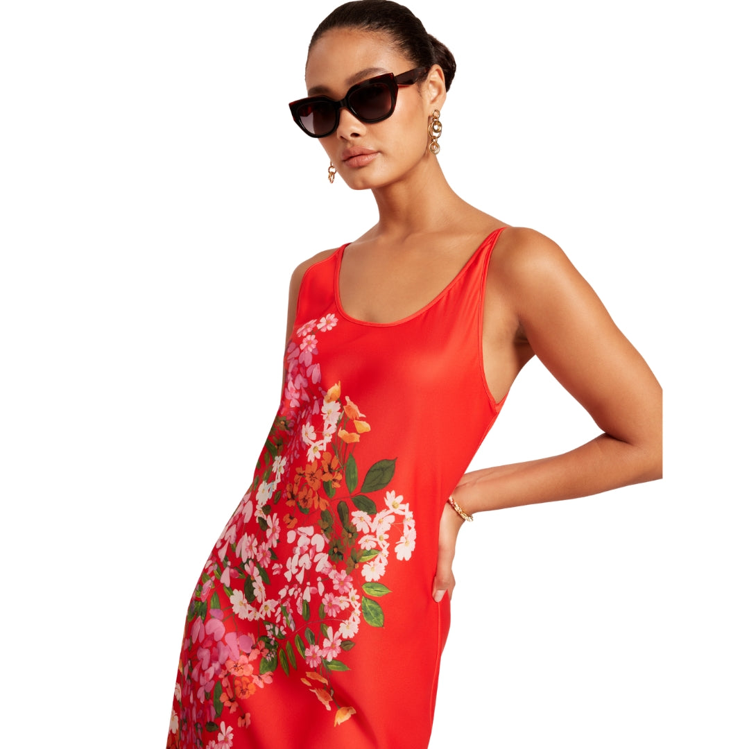 Ted Baker Melmae Printed Scoop Neck Red Slip Dress