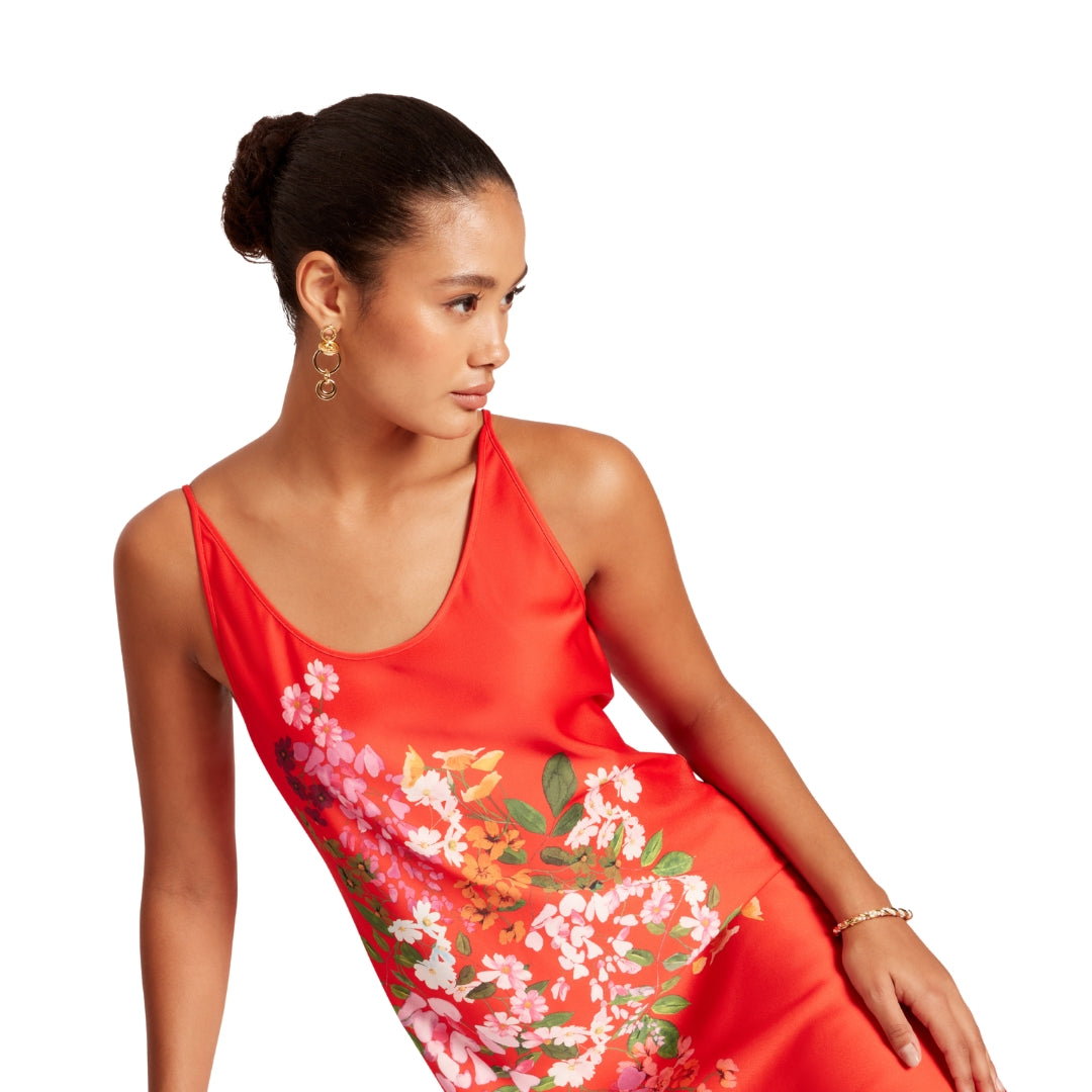 Ted Baker Melmae Printed Scoop Neck Red Slip Dress