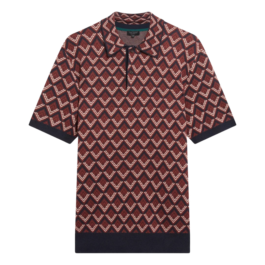 Ted Baker Melvvin Geo Jacquard Maroon Knit Polo Shirt