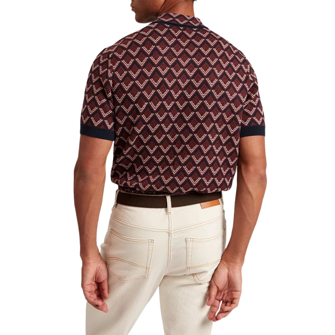 Ted Baker Melvvin Geo Jacquard Maroon Knit Polo Shirt