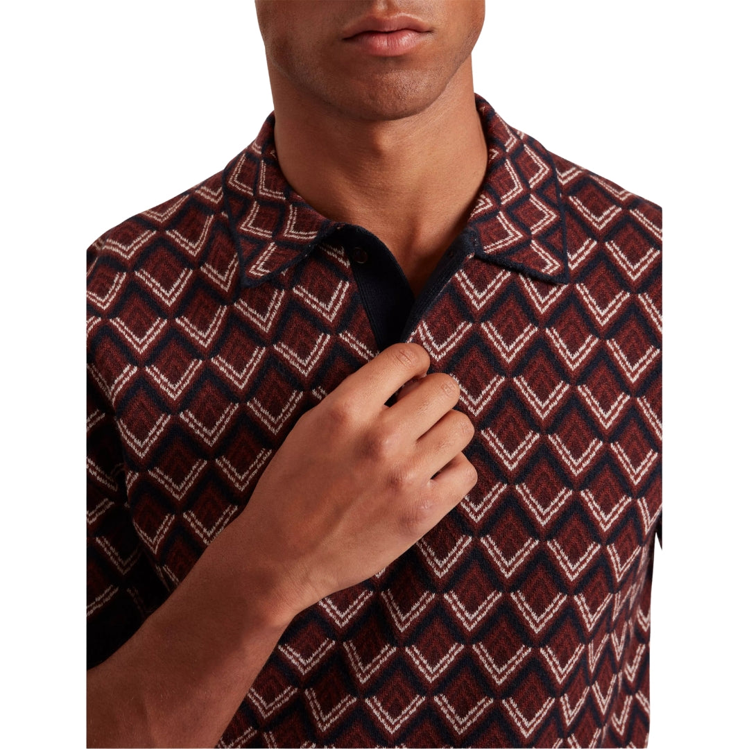 Ted Baker Melvvin Geo Jacquard Maroon Knit Polo Shirt