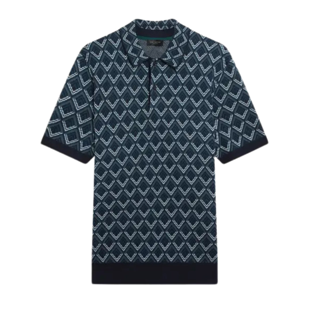 Ted Baker Melvvin Geo Jacquard Knit Navy Polo Shirt