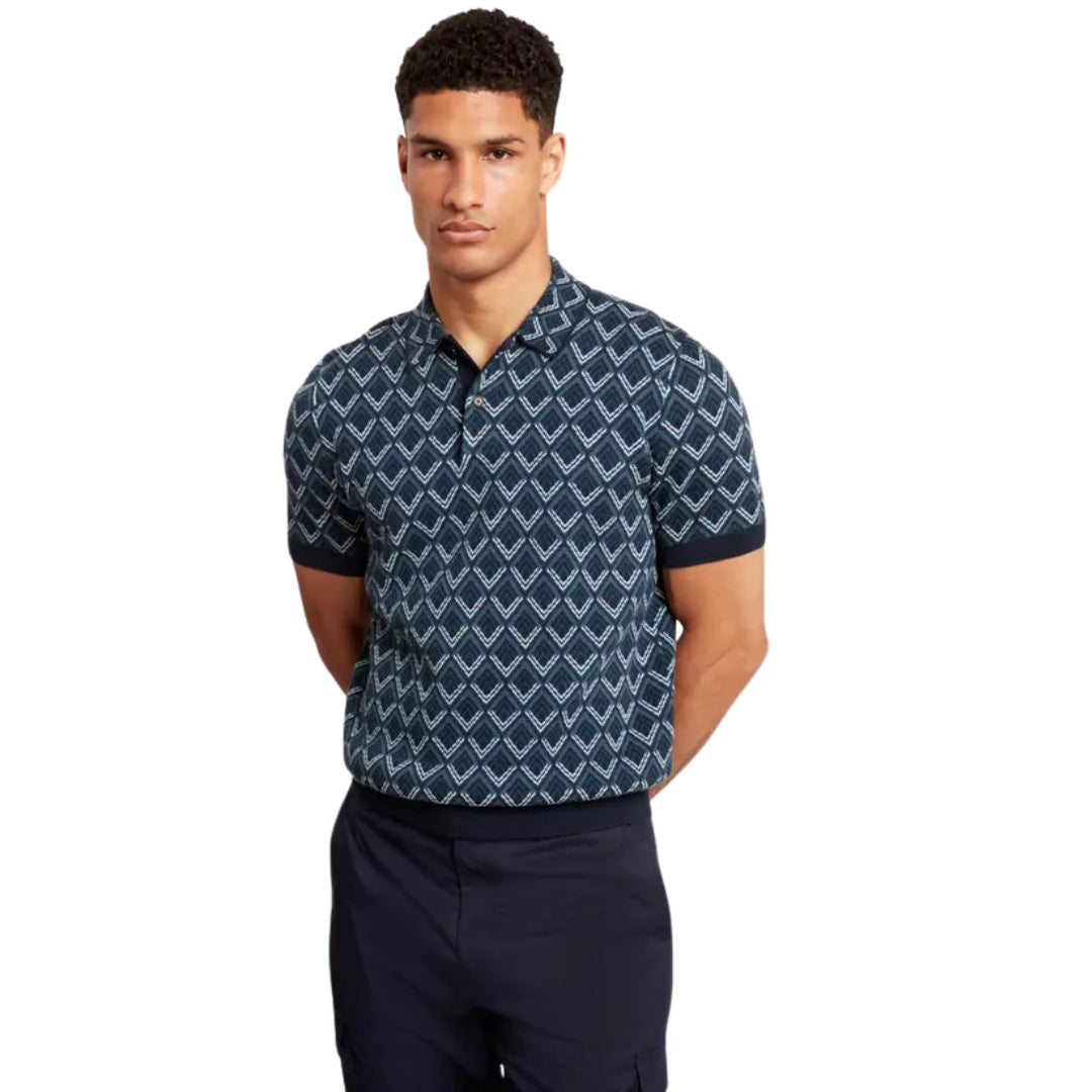 Ted Baker Melvvin Geo Jacquard Knit Navy Polo Shirt
