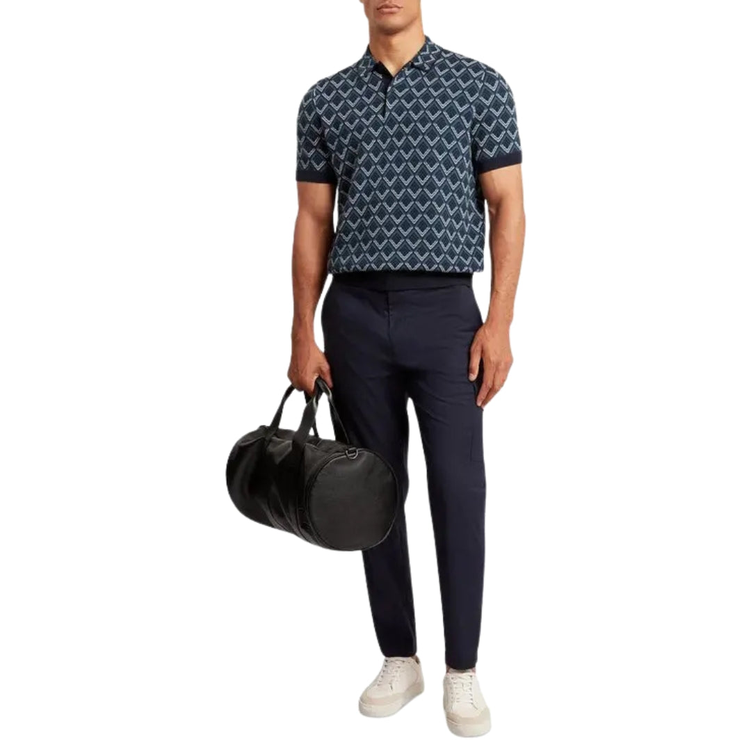 Ted Baker Melvvin Geo Jacquard Knit Navy Polo Shirt