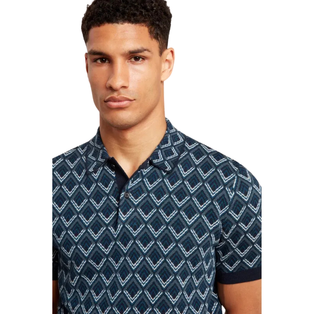 Ted Baker Melvvin Geo Jacquard Knit Navy Polo Shirt