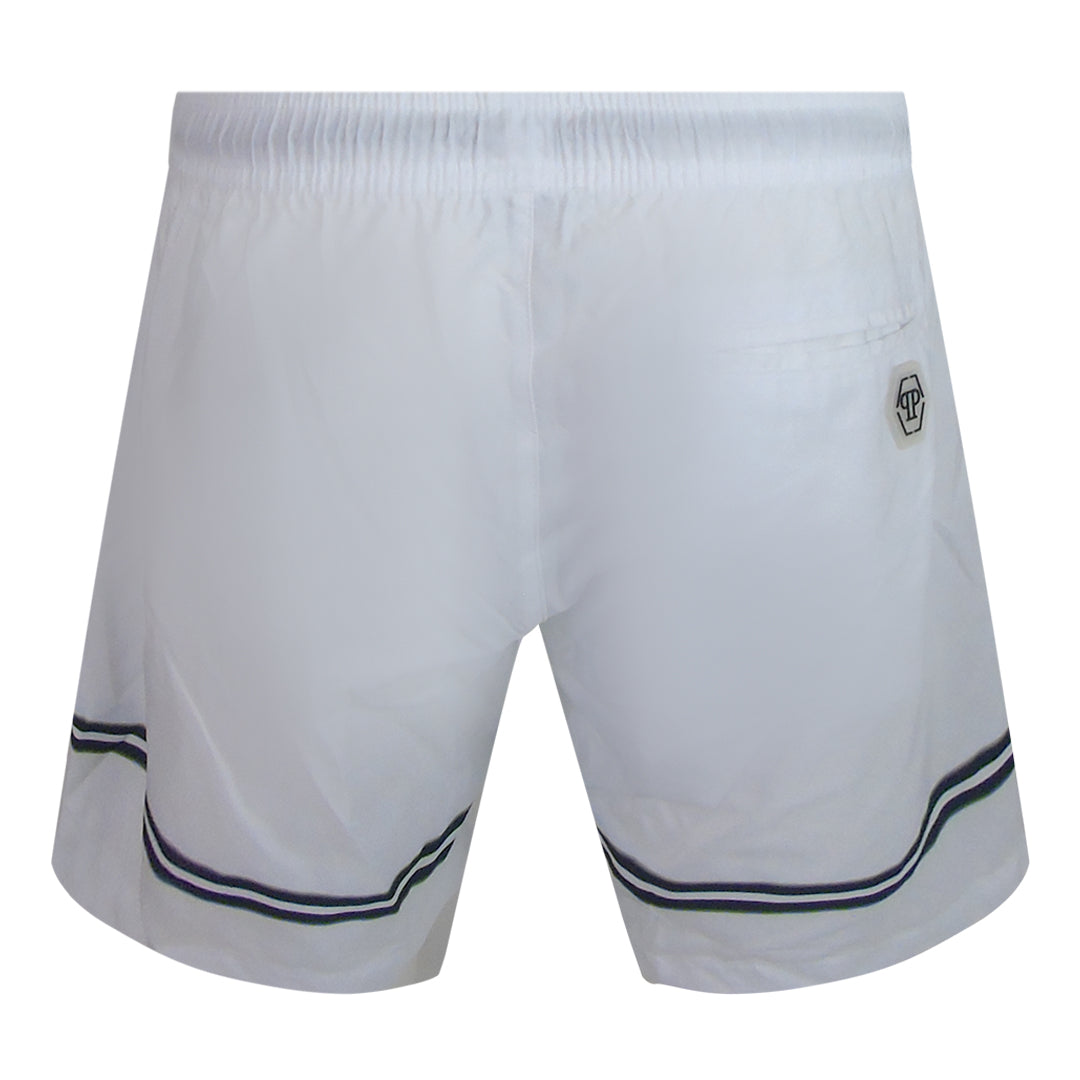Philipp Plein Striped Logo Medium Boardshort White Swim Shorts L