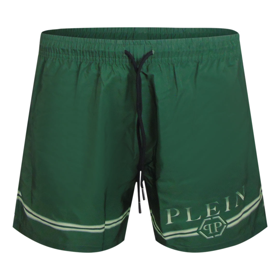 Philipp Plein Striped Logo Medium Boardshort Green Swim Shorts L
