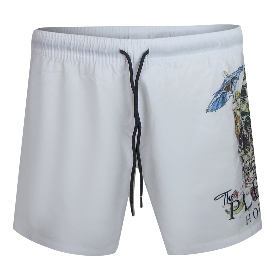 Philipp Plein Plein Hotel Logo Medium Boardshort White Swim Shorts L