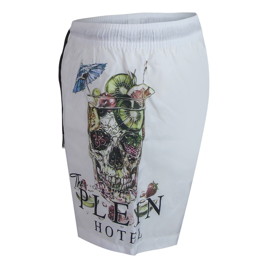 Philipp Plein Plein Hotel Logo Medium Boardshort White Swim Shorts L