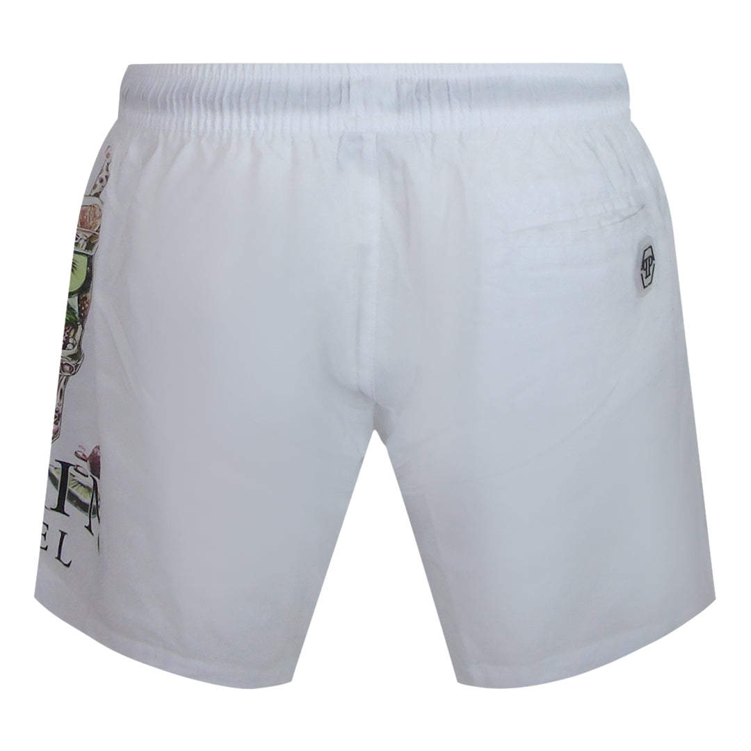 Philipp Plein Plein Hotel Logo Medium Boardshort White Swim Shorts L