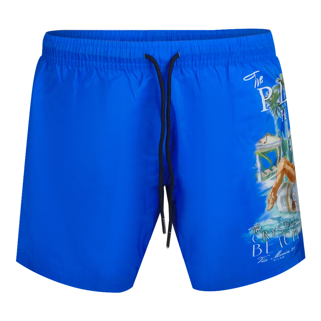 Philipp Plein Pin Up Logo Medium Boardshort Dark Blue Swim Shorts L