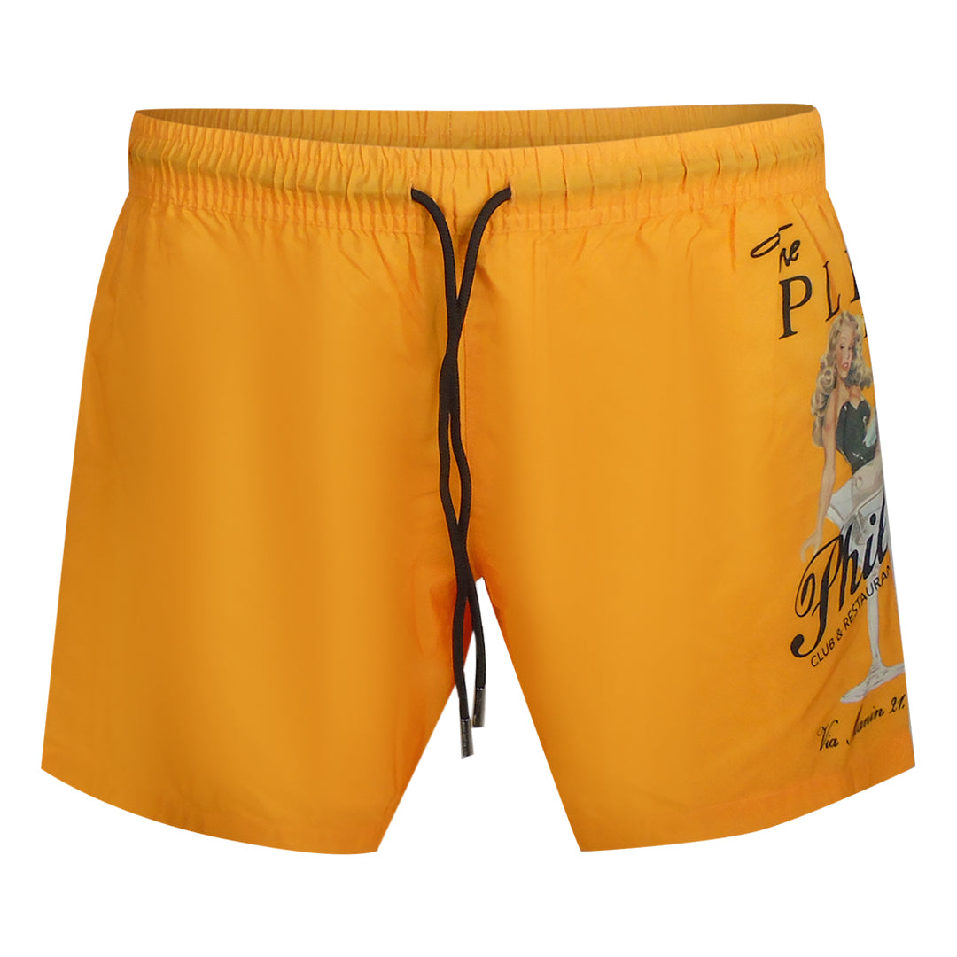 Philipp Plein Pin Up Logo Medium Boardshort Orange Swim Shorts L