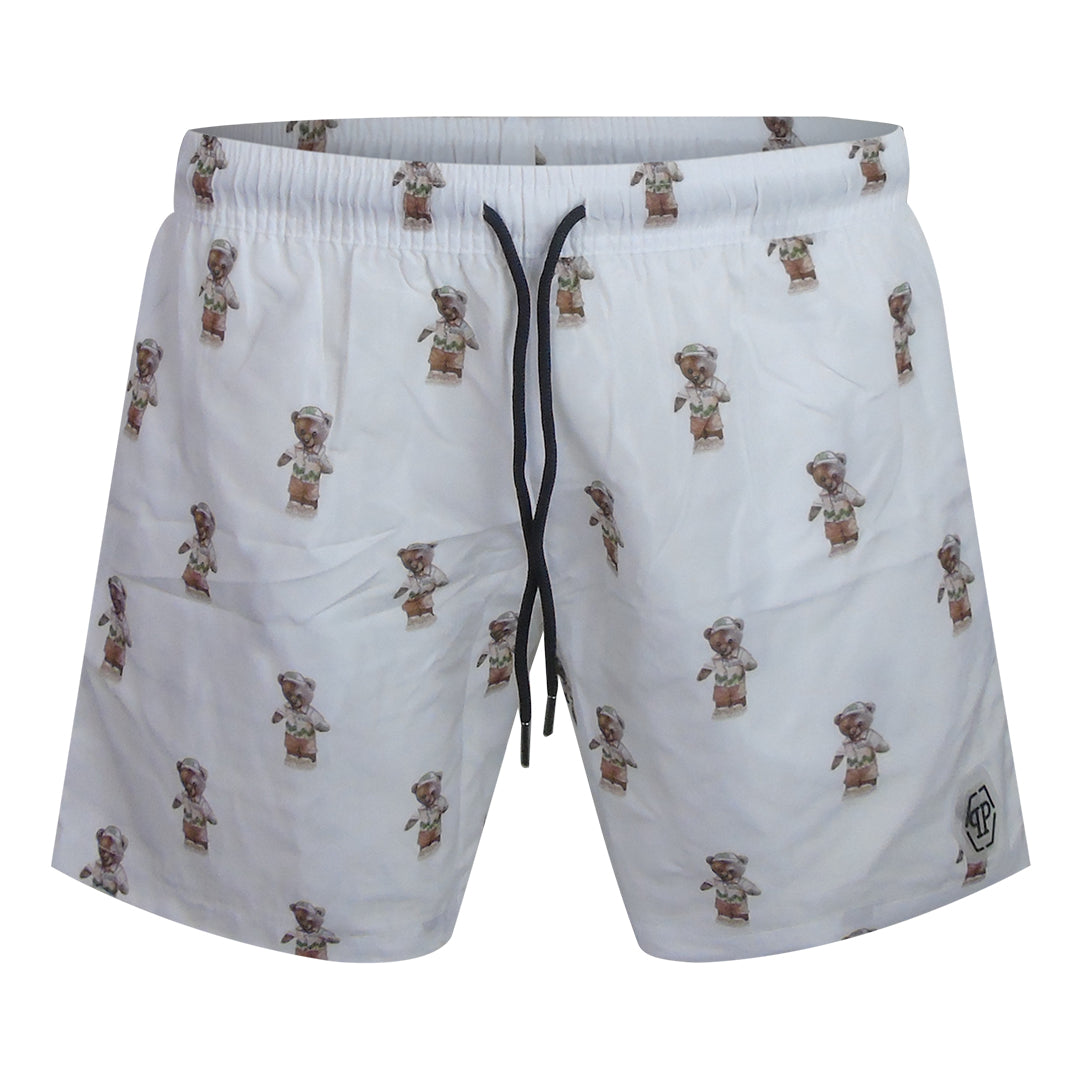 Philipp Plein Teddy Logo Medium Boardshort White Swim Shorts L