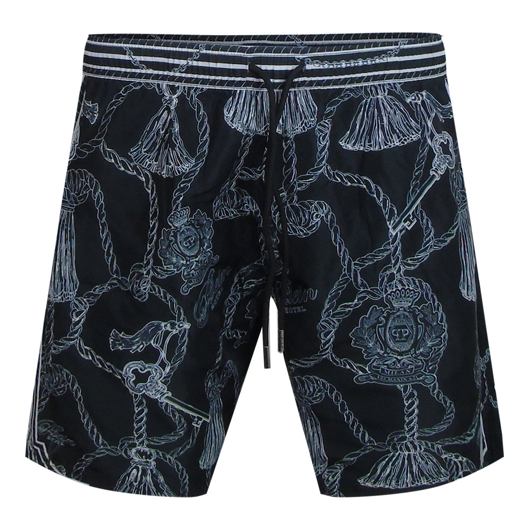 Philipp Plein Tassels Logo Long Boardshort Black Swim Shorts L