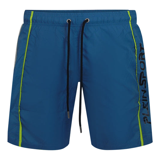 Plein Sport Vertical Logo Long Boardshort Light Blue Swim Shorts
