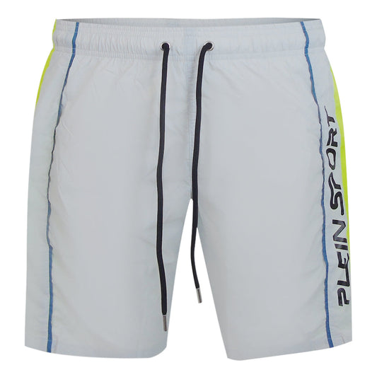 Plein Sport Vertical Logo Long Boardshort Grey Swim Shorts