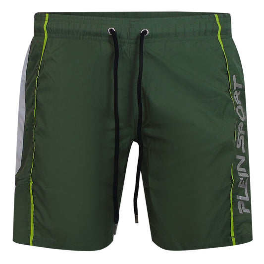 Plein Sport Vertical Logo Long Boardshort Green Swim Shorts