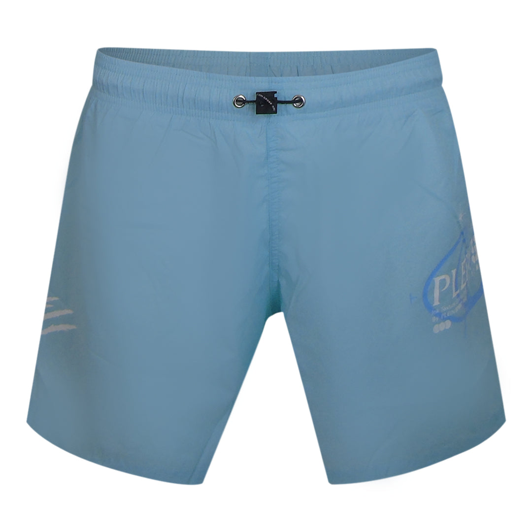 Plein Sport Geo Logo Medium Boardshort Blue Swim Shorts