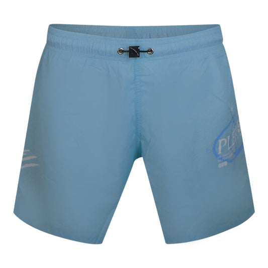 Plein Sport Geo Logo Medium Boardshort Blue Swim Shorts