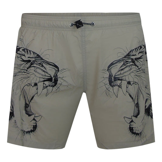 Plein Sport Double Tiger Logo Beige Swim Shorts