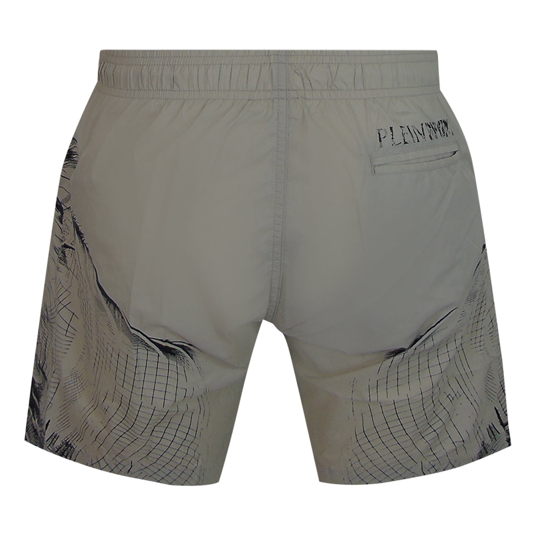 Plein Sport Double Tiger Logo Beige Swim Shorts