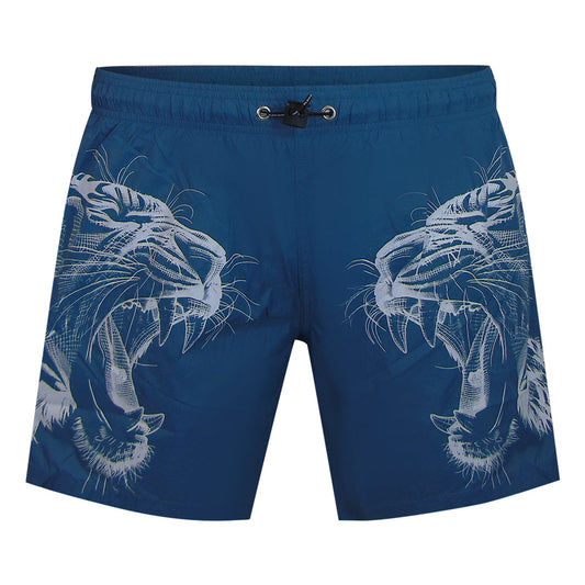 Plein Sport Double Tiger Logo Light Blue Swim Shorts