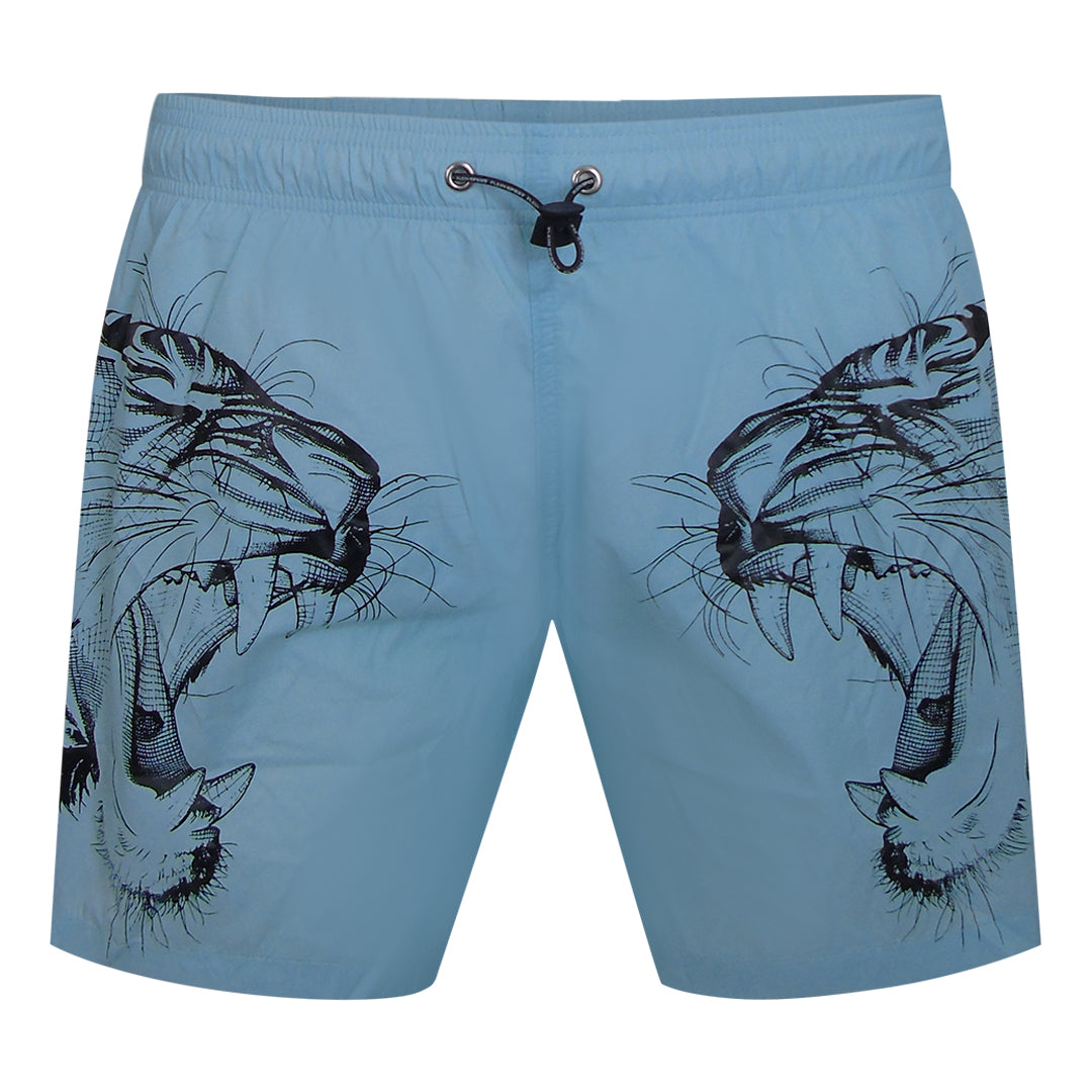 Plein Sport Double Tiger Logo Pastel Blue Swim Shorts