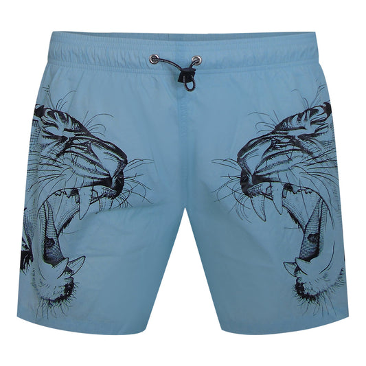 Plein Sport Double Tiger Logo Pastel Blue Swim Shorts