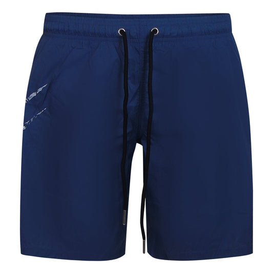 Plein Sport Scratch Logo Long Navy Blue Swim Shorts