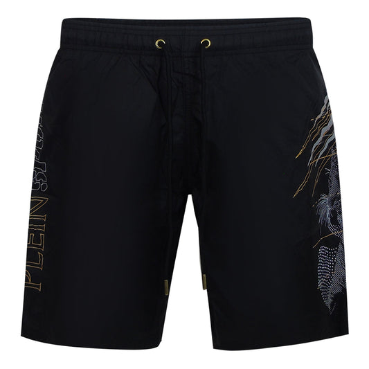 Plein Sport Golden Tiger Long Black Swim Shorts