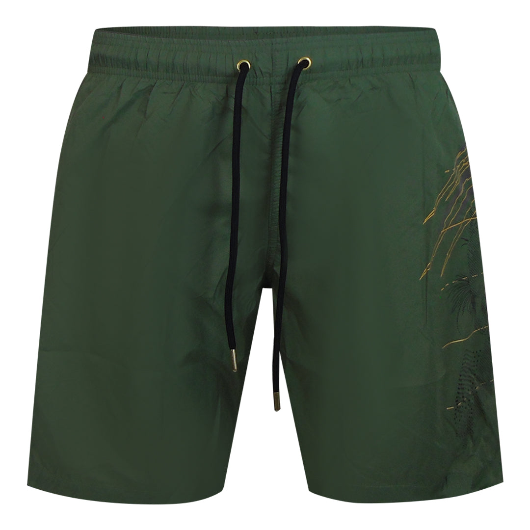 Plein Sport Golden Tiger Long Green Swim Shorts