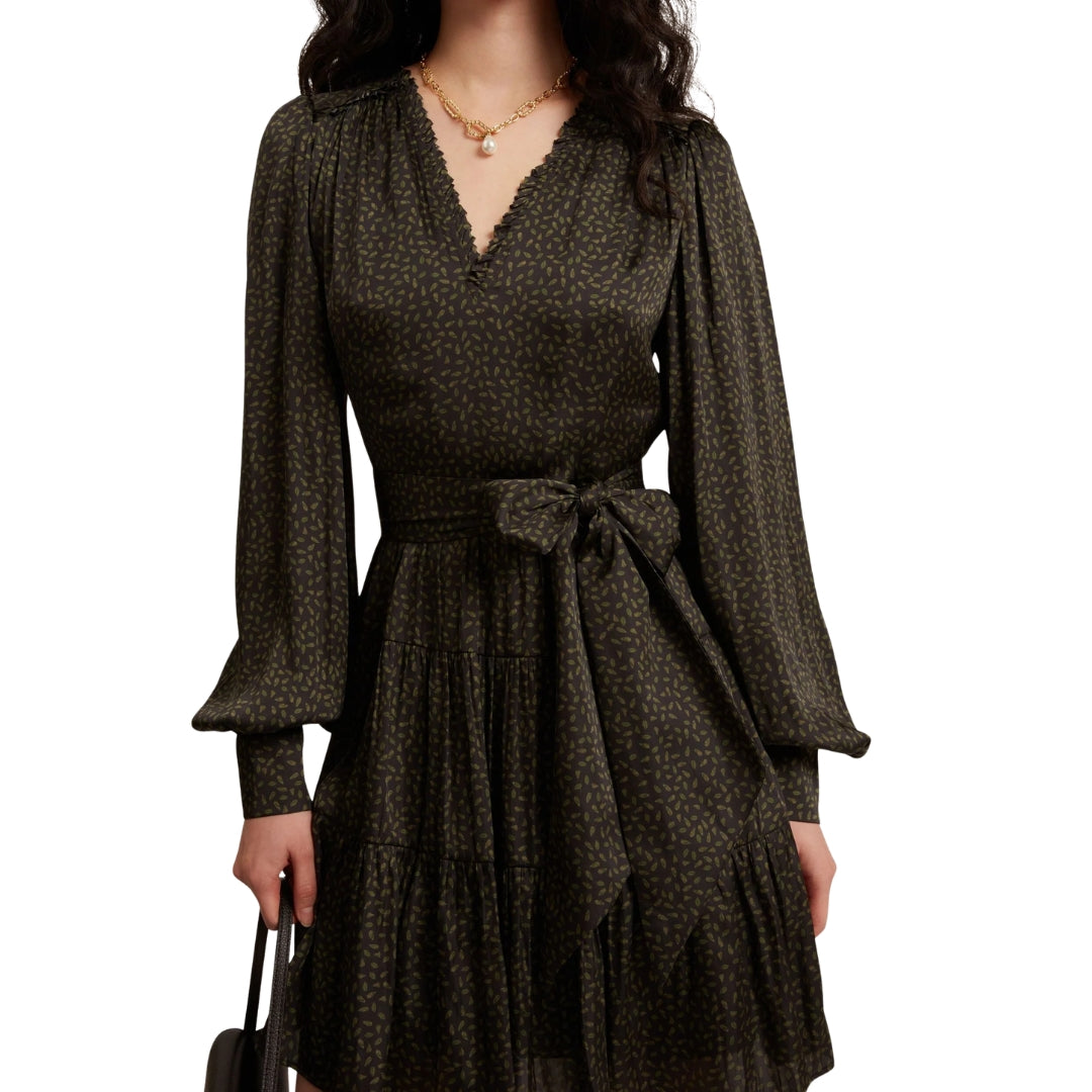 Ted Baker Phoeba Printed Tiered Belted Black Mini Dress