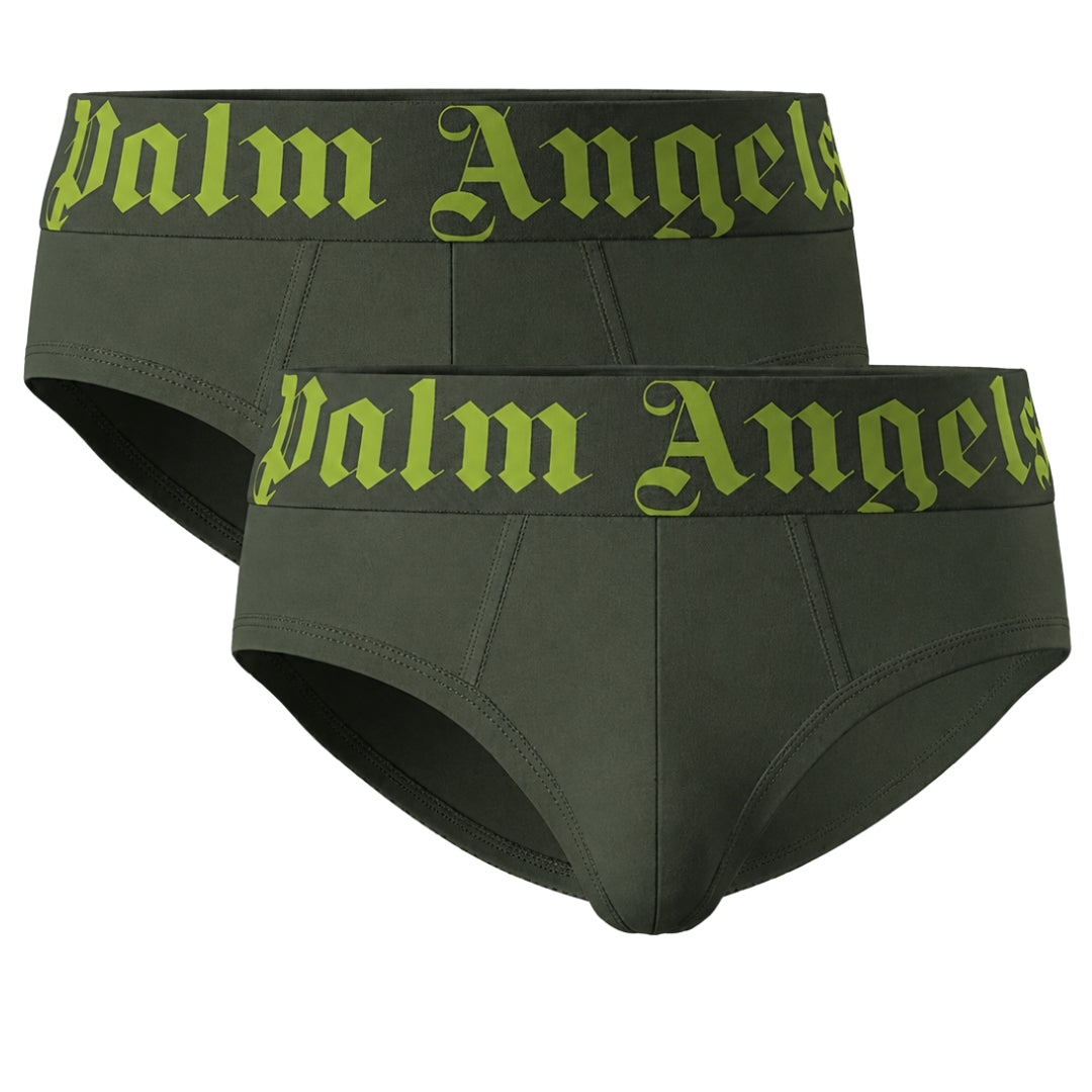 Palm Angels Two-Pack Contrast Logo Military Green Briefs