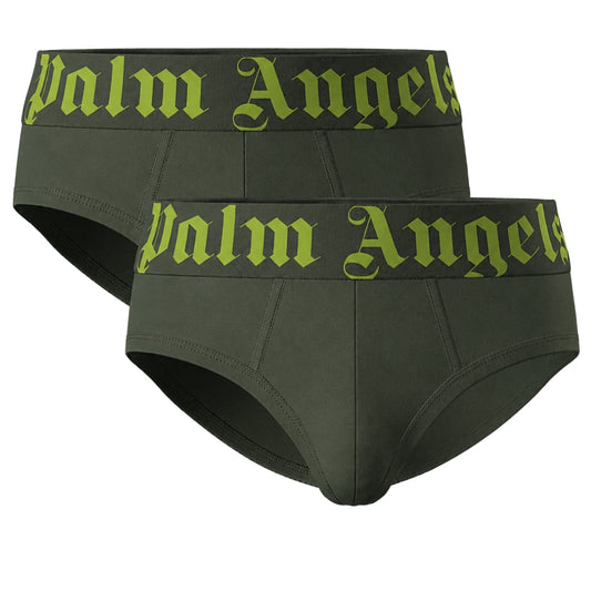 Palm Angels Two-Pack Contrast Logo Military Green Briefs