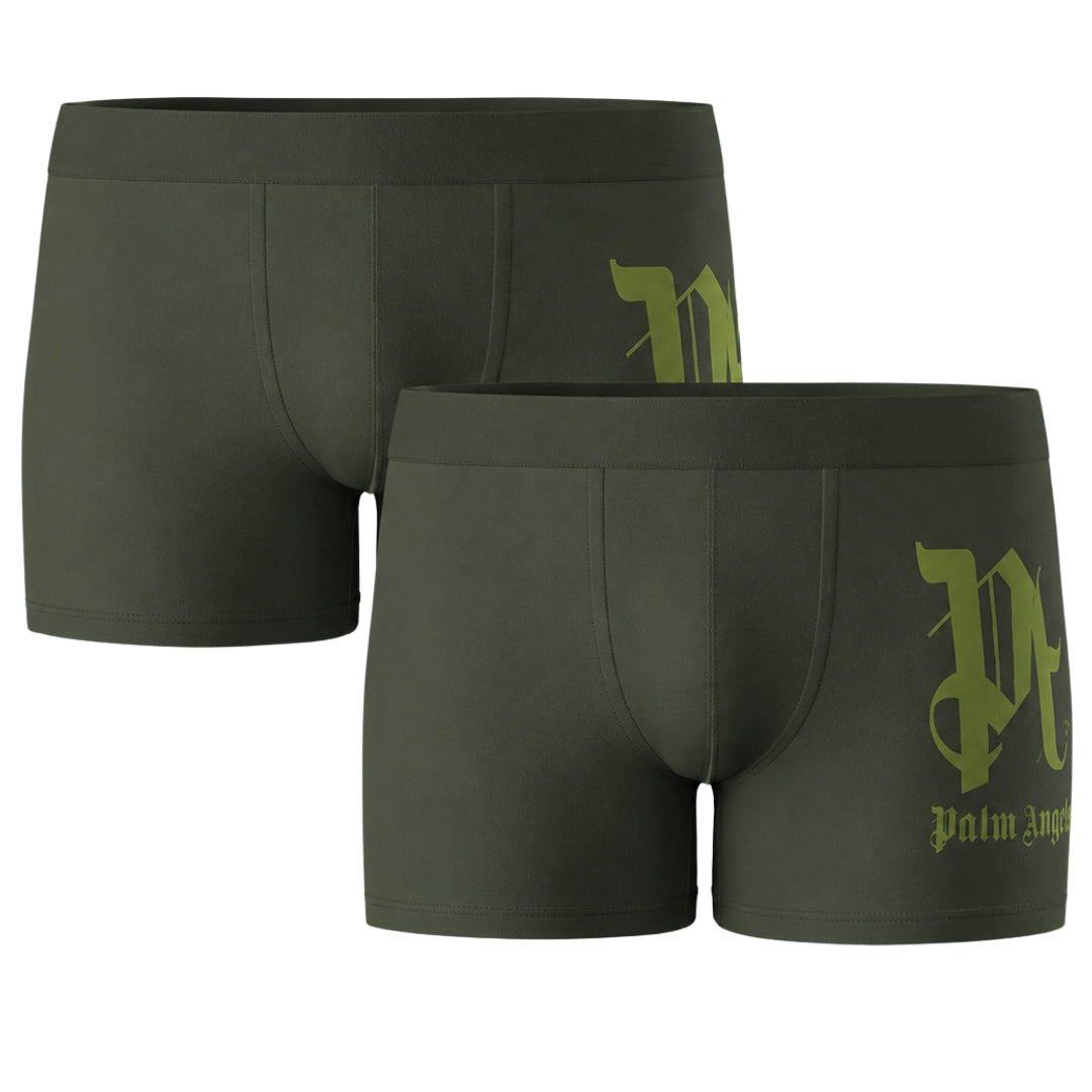 Palm Angels Two-Pack Side Mark Logo Military Green Boxer Shorts